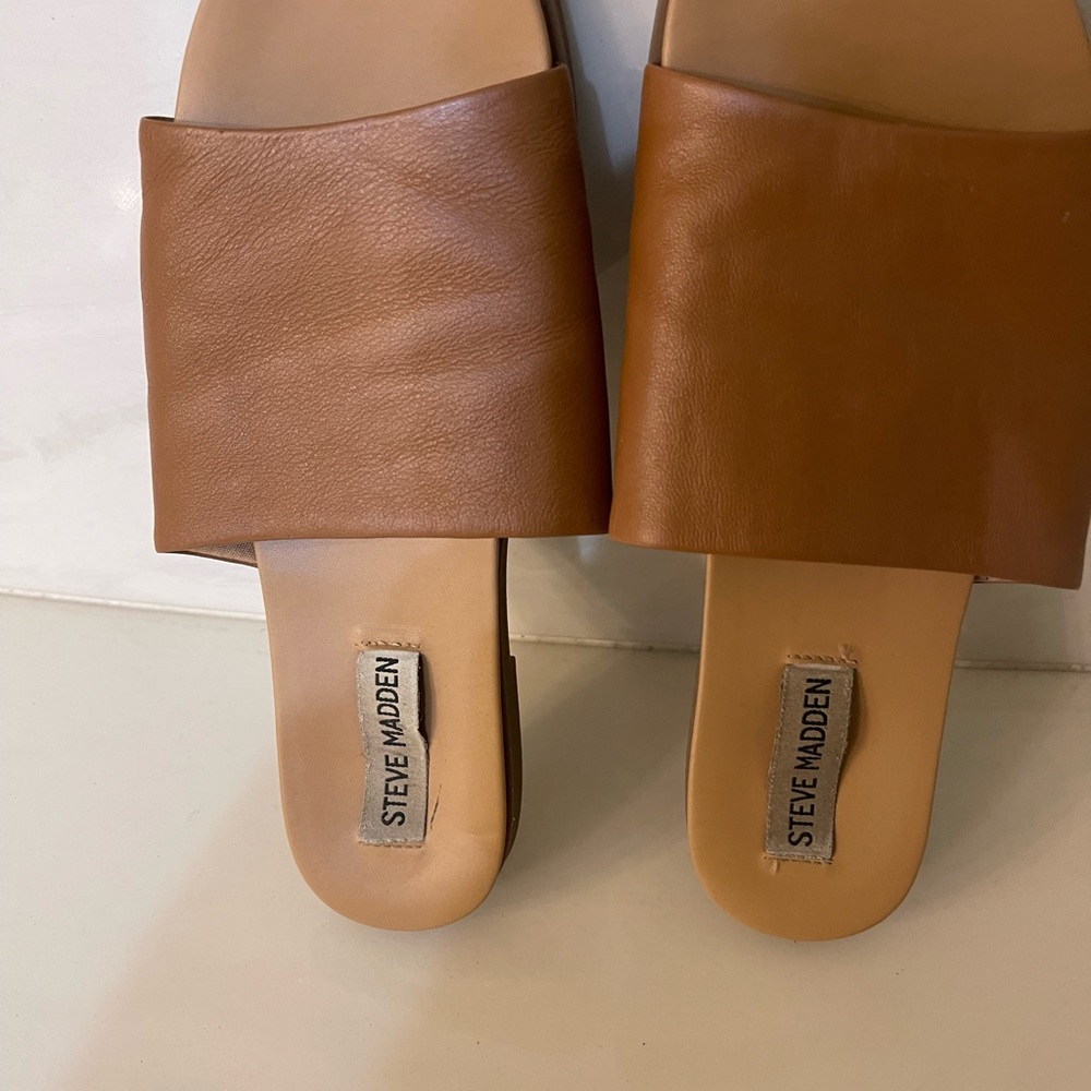 Steve Madden Cognac Wide Strap Slide Sandals